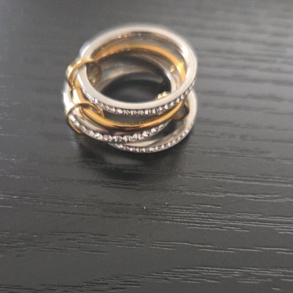Stainless Steel Gold and Sterling Silver Plated Ring with Diamonds - Picture 4 of 4